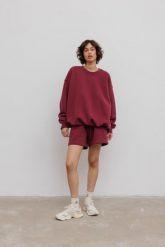 Krótkie spodenki ze sznurkiem w kolorze BURGUNDY - PROSPER-XL. Czerwone szorty Marsala, bez wzorów, z bawełny, klasyczne. Za 299.90 zł.