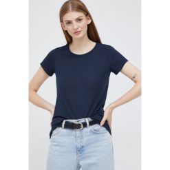 Sisley t-shirt damski kolor granatowy. Niebieskie t-shirty Sisley, l, bez wzorów, z bawełny, bez kołnierzyka, bez ramiączek. W wyprzedaży za 61.99 zł.