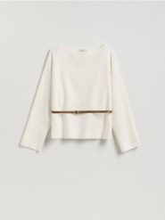 Sweter z paskiem - złamana biel. Swetry Reserved, l, bez wzorów, z dzianiny, bez ramiączek. Za 139.99 zł.