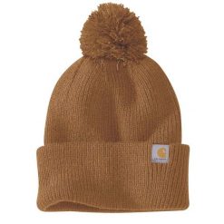 Czapka zimowa z pomponem Carhartt Knit Pom-Pom Cuffed Beanie. Brązowe czapki zimowe Carhartt, bez wzorów, sportowe. Za 97.99 zł.