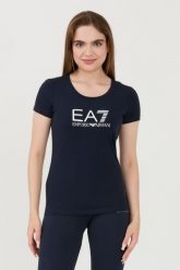 EA7 Granatowy damski t-shirt, Rozmiar L. Niebieskie t-shirty EA7 Emporio Armani, l, bez wzorów, bez kołnierzyka, bez ramiączek. W wyprzedaży za 228.99 zł.