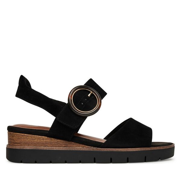 Sandały Tamaris. Czarne sandały Tamaris, bez wzorów, bez obcasa, na koturnie, bez zapięcia. Za 229.99 zł.