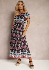 Czarno-Różowa Sukienka na Lato z Bawełny z Modelującą Gumką w Talii Deorna. Czarne sukienki Renee, na co dzień, l, bez wzorów, z bawełny, bez kołnierzyka, bez ramiączek, maxi. Za 69.99 zł.