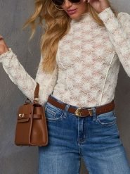 LA Angels Bluzka w kolorze kremowym rozmiar: L. Brązowe bluzki LA Angels, l, bez wzorów, z koronki, bez kołnierzyka, bez ramiączek. Za 126.99 zł.