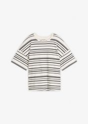 T-shirt w paski z czystej bawełny. Białe t-shirty bonprix, bez wzorów, z bawełny, bez kołnierzyka, bez ramiączek. Za 37.99 zł.