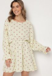 Żółta Bawełniana Sukienka w Paski z Kokardkami Xalriti. Żółte sukienki Born2be, na co dzień, bez wzorów, z bawełny, eleganckie, bez kołnierzyka, bez ramiączek, mini. W wyprzedaży za 118.99 zł.