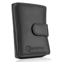 Portfel skórzany BETLEWSKI BPD-SS-19 BLACK czarny. Czarne portfele Betlewski, bez wzorów, ze skóry. Za 139.99 zł.