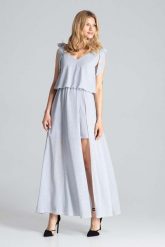Szara Warstwowa Maxi Sukienka Wiązana na Ramionach. Szare sukienki Figl, l, bez wzorów, z elastanu, wizytowe, bez kołnierzyka, bez ramiączek, maxi. Za 369.00 zł.