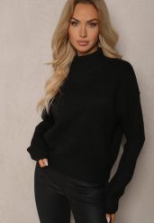 Czarny Pudełkowy Golf z Wełną o Klasycznym Kroju Parista. Czarne swetry Renee, na zimę, bez wzorów, z wełny, klasyczne, bez ramiączek. W wyprzedaży za 119.99 zł.
