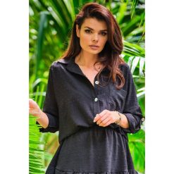 Luźna Koszula z Podpinanym Rękawem - Czarna. Czarne koszule Awama, l, bez wzorów, z elastanu, bez kołnierzyka, bez ramiączek. Za 189.90 zł.