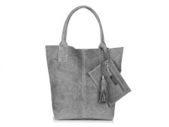 Shopperka szara skórzana T49. Szare torebki klasyczne bez wzorów, ze skóry, duże, bez dodatków. Za 208.99 zł.