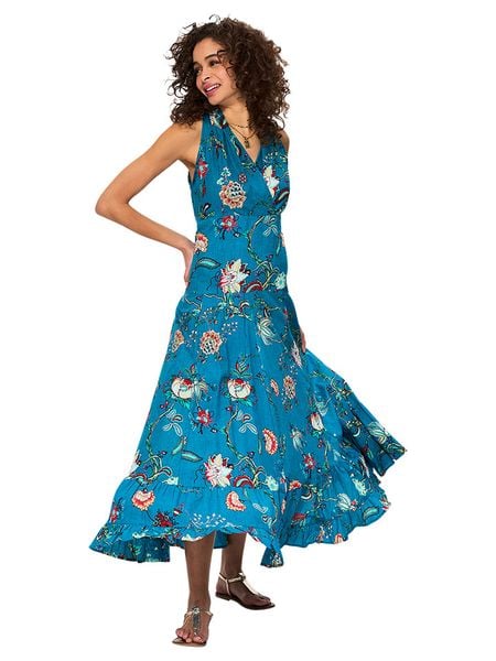 Aller Simplement Sukienka w kolorze niebieskim ze wzorem rozmiar: 38/40. Niebieskie sukienki Aller Simplement, bez wzorów, z bawełny, klasyczne, bez kołnierzyka, bez ramiączek, maxi. Za 100.75 zł.