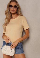 Beżowa Koszulka z Bawełny o Fasonie T-shirt Lormarka. Brązowe t-shirty Renee, xl, bez wzorów, z bawełny, klasyczne, bez kołnierzyka, bez ramiączek. W wyprzedaży za 15.99 zł.