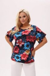 Wiskozowa bluzka Solea w print hibiskusa 3D PLUS SIZE XXL OVERSIZE. Bluzki Moda Size Plus Iwanek, l, bez wzorów, z bawełny, eleganckie, bez kołnierzyka, plus size, bez ramiączek. Za 149.90 zł.