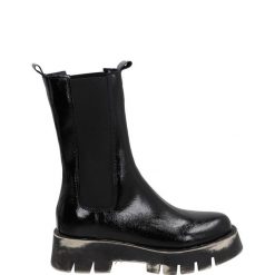 BOTKI NA TRAPERZE H21 NAPLAK NERO. Botki Venezia, bez wzorów, ze skóry, bez obcasa, bez zapięcia. Za 389.00 zł.