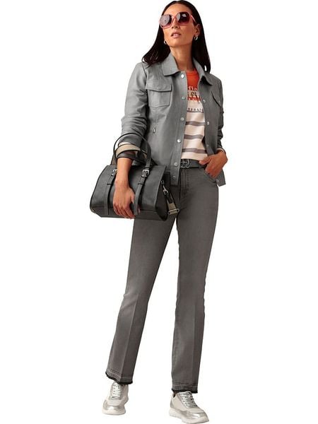 Heine Dżinsy - Slim fit - w kolorze szarym rozmiar: 48. Szare jeansy Heine, z aplikacjami, klasyczne. Za 109.78 zł.