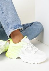 Biało-Zielone Sneakersy Ombre na Płaskiej Podeszwie ze Żłobieniami Jofiello. Białe buty sportowe lifestyle Born2be, na jesień, bez wzorów, sportowe, z okrągłym noskiem, przed kostkę, bez zapięcia. W wyprzedaży za 111.99 zł.