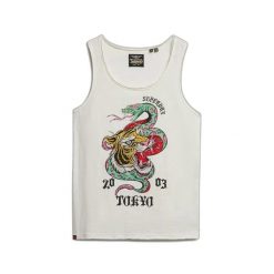 Top bez rękawów z odkrytymi ramionami dla kobiet Superdry Neo Trad Tattoo. Białe topy Superdry, bez wzorów, bez kołnierzyka, bez ramiączek. Za 136.55 zł.