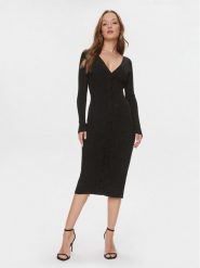 Guess Sukienka dzianinowa Celia W4RK60 Z34O0 Czarny Slim Fit. Czarne sukienki Guess, m, z aplikacjami, z dzianiny, bez kołnierzyka, bez ramiączek. Za 384.48 zł.