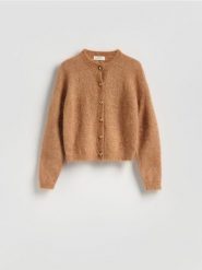 Kardigan z moherem - brązowy. Brązowe swetry Reserved, l, bez wzorów, z dzianiny, bez ramiączek. Za 299.99 zł.