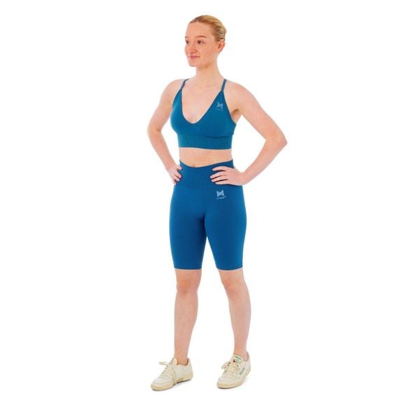 Damski zestaw sportowy Xtreme - krótkie legginsy + biustonosz sportowy-Niebieski. Niebieskie legginsy XTREME SOCKSWEAR, bez wzorów, sportowe, krótkie. Za 172.99 zł.