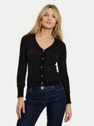 Guess Kardigan W5RR05 Z3KT0 Czarny Regular Fit. Czarne swetry Guess, xxl, z aplikacjami, z wiskozy, bez ramiączek. Za 319.99 zł.