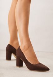 Ciemnobrązowe Casualowe Czółenka na Słupku Vices z Wkładką ze Skóry Naturalnej Maidra. Brązowe czółenka Renee, na lato, bez wzorów, z jeansu, eleganckie, bez obcasa, na obcasie, bez zapięcia. Za 89.99 zł.