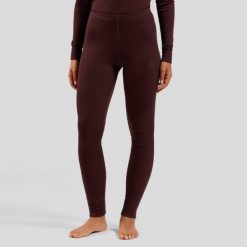 Spodnie termoaktywne damskie ODLO Active Warm Bl Bottom Long. Brązowe spodnie narciarskie ODLO, bez wzorów, z materiału, narciarskie. Za 289.40 zł.