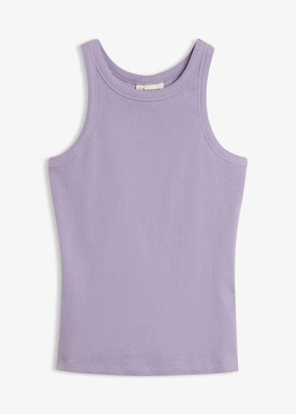 Tank top w prążek. Zielone topy bonprix, bez wzorów, z bawełny, bez kołnierzyka, bez ramiączek. Za 37.99 zł.