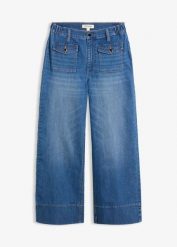 Jeansy wide leg, wysoki stan. Brązowe jeansy bonprix, bez wzorów, z jeansu, z podwyższonym stanem. Za 179.99 zł.