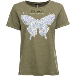 T-shirt z nadrukiem bonprix oliwkowy. T-shirty marki bonprix. Za 69.99 zł.