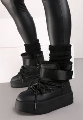 Czarne Śniegowce na Wysokiej Platformie z Futerkiem i Zapięciem na Rzep Norielia. Czarne śniegowce Renee, bez wzorów, bez zapięcia. Za 109.99 zł.