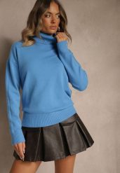 Niebieski Golf z Dodatkiem Kaszmiru z Przeszyciami po Bokach Avenella. Niebieskie swetry Renee, l, bez wzorów, z jeansu, eleganckie, bez ramiączek. Za 99.99 zł.