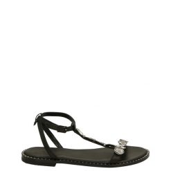 CZARNE SANDAŁY ZE SREBRNĄ OZDOBĄ 621707 BLACK. Czarne sandały Venezia, z aplikacjami, ze skóry, bez obcasa, bez zapięcia. Za 239.00 zł.