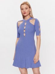 Pinko Sukienka dzianinowa Opale PE23 BLK01 101227 A0TU Fioletowy Slim Fit. Fioletowe sukienki Pinko, m, bez wzorów, z dzianiny, bez kołnierzyka, bez ramiączek. Za 519.99 zł.