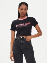 Juicy Couture T-Shirt Dump Him JCWCT23314 Czarny Slim Fit. Czarne t-shirty Juicy Couture, m, bez wzorów, z bawełny, bez kołnierzyka, bez ramiączek. Za 79.99 zł.