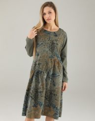 Wzorzysta sukienka ze sztruksu. Sukienki Unisono, l, bez wzorów, z bawełny, bez kołnierzyka, bez ramiączek, midi, rozkloszowane. Za 239.00 zł.