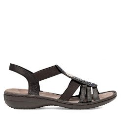 Sandały Rieker. Szare sandały Rieker, bez wzorów, bez obcasa, na płaskiej podeszwie, bez zapięcia. Za 289.99 zł.