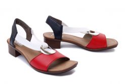 RIEKER 62662-35 red combination, sandały damskie. Czerwone sandały Rieker, bez wzorów, z gumy, bez obcasa, na obcasie, bez zapięcia. Za 259.90 zł.