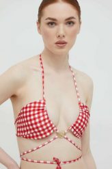 Guess biustonosz kąpielowy kolor czerwony miękka miseczka. Czerwone bikini Guess, z aplikacjami, z materiału. Za 319.99 zł.