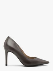 Szare czółenka na szpilce ze skóry licowej. Szare czółenka Ryłko, bez wzorów, ze skóry, eleganckie, bez obcasa, na szpilce, bez zapięcia. Za 399.99 zł.