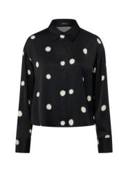 Opus Damska bluzka koszulowa - Farmena dot Kobiety Satyna czarny|biały w kropki, 34. Białe bluzki Opus, bez wzorów, z satyny, bez kołnierzyka, bez ramiączek. Za 349.95 zł.