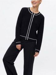 Kardigan z kontrastową lamówką - czarny. Czarne swetry Sinsay, l, bez wzorów, bez ramiączek. Za 49.99 zł.