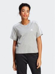 Adidas T-Shirt Essentials 3-Stripes Single Jersey Crop Top HR4916 Szary Loose Fit. Szare t-shirty adidas, m, bez wzorów, z bawełny, bez kołnierzyka, bez ramiączek. Za 89.99 zł.