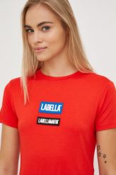 LaBellaMafia t-shirt Go On damski kolor czerwony. Czerwone t-shirty LABELLAMAFIA, l, bez wzorów, z materiału, bez kołnierzyka, bez ramiączek. W wyprzedaży za 89.99 zł.