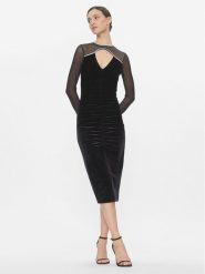 Nissa Sukienka koktajlowa RS14361 Czarny Slim Fit. Czarne sukienki Nissa, bez wzorów, z syntetyku, wizytowe, bez kołnierzyka, bez ramiączek. Za 879.99 zł.