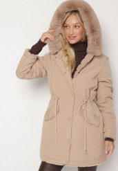 Beżowa Dwustronna Kurtka Parka Futerko z Kapturem Alorrise. Brązowe kurtki Born2be, l, bez wzorów, z futra, eleganckie, z kapturem. Za 279.99 zł.