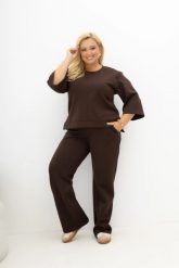 Komplet z bluzką 3/4 i spodniami na gumce Simple Routine czekoladowy Plus Size Oversize. Brązowe t-shirty sportowe Moda Size Plus Iwanek, l, bez wzorów, z bawełny, bez ramiączek, trekkingowe. Za 349.90 zł.