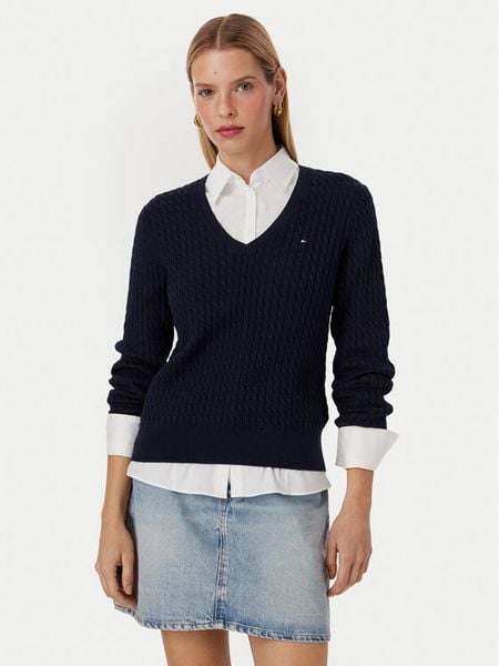 Tommy Hilfiger Sweter WW0WW44987 Granatowy Regular Fit. Niebieskie swetry Tommy Hilfiger, s, bez wzorów, z bawełny, bez ramiączek. Za 429.99 zł.
