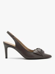 Szare czółenka slingback z kokardą. Szare czółenka Ryłko, bez wzorów, ze skóry, biznesowe, bez obcasa, na obcasie, bez zapięcia. Za 399.99 zł.